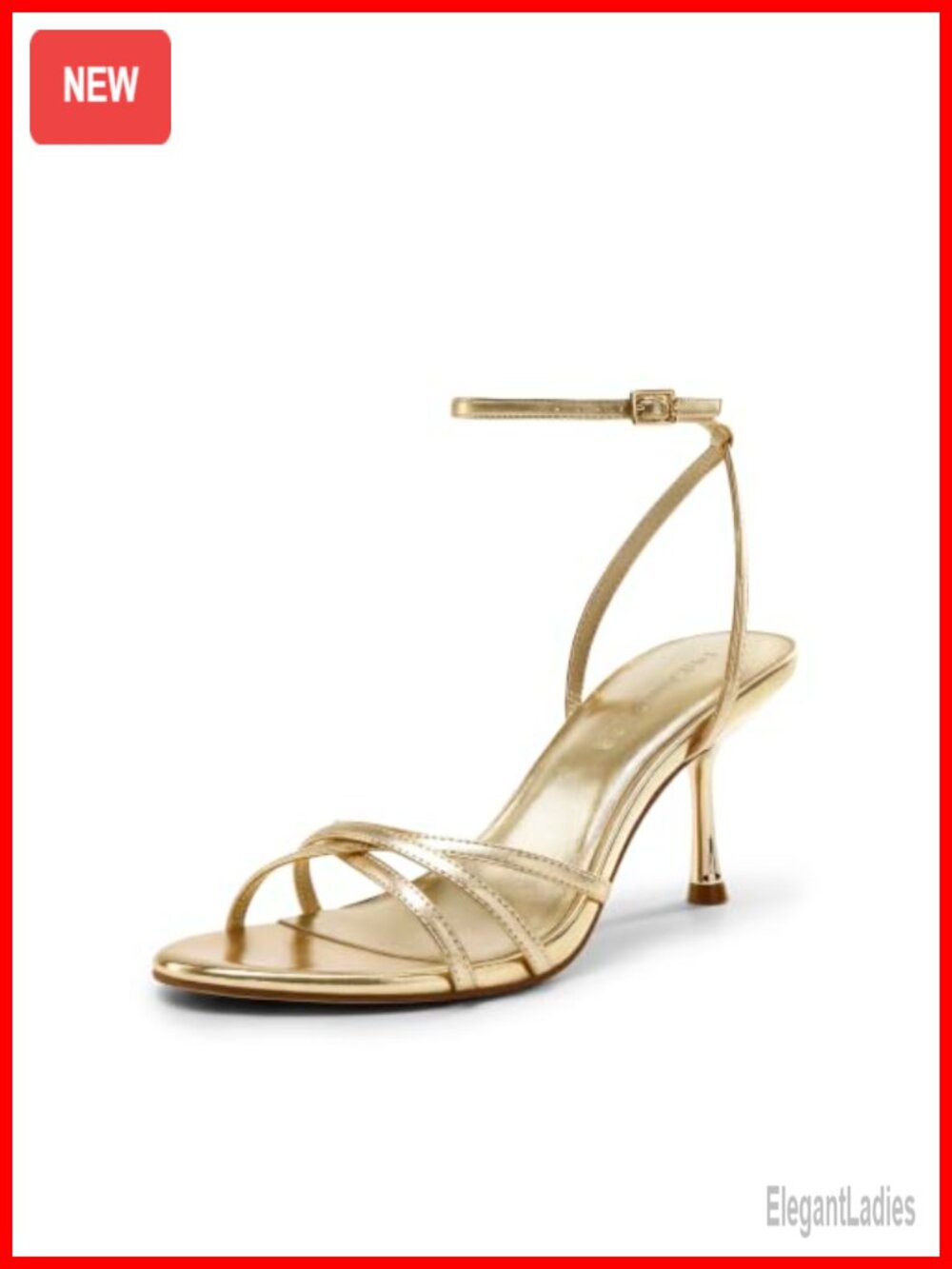 Women's Kitten Heel Ankle Strap Sandals Faux Leather Dress Heels